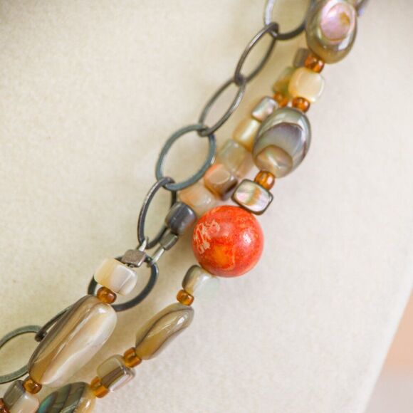 Silpada "Fiesta Fun" Layered Coral, Shell & Sterling Necklace - Picture 3 of 6